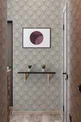 wallpaper beige and black botanical elegance by sara t pattern hallway entrance minimalist decor artwork interior