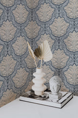 wallpaper for walls blue and beige botanical elegance by sara t pattern modern sophisticated vase statue home decor