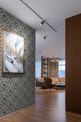 peel and stick removable wallpaper black and white botanical reverie by sara t pattern modern contemporary apartment living room interior