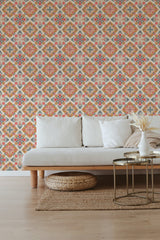 self stick wallpaper geometric blooms by sara t pattern living room elegant sofa coffee table