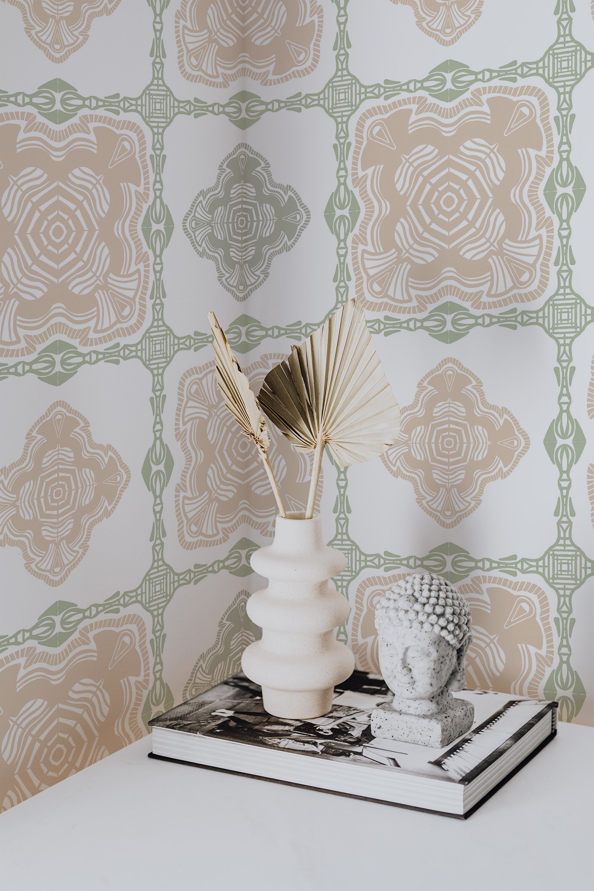 wallpaper for walls light heritage tiles by sara t pattern modern sophisticated vase statue home decor