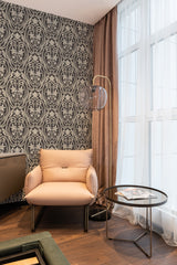 wallpaper stick and peel two tone regal floral pattern by sara t pattern modern armchair lamp table reading area