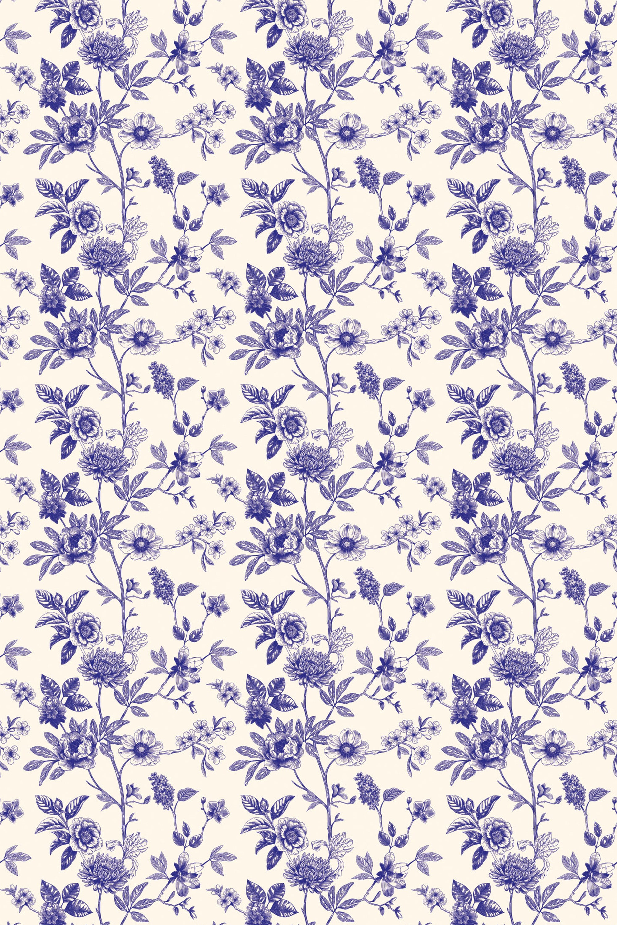 blue floral toile wallpaper pattern repeat