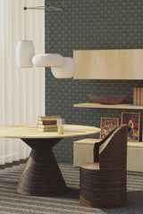 living room dining table wooden furniture light dark tropical art deco wall paper peel and stick