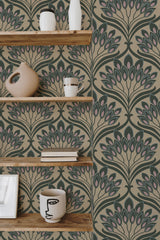 wooden shelf decor living room interior green aesthetic art deco accent wall