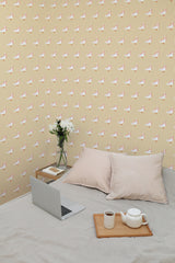 temporary wallpaper vintage geese pattern cozy romantic bedroom interior