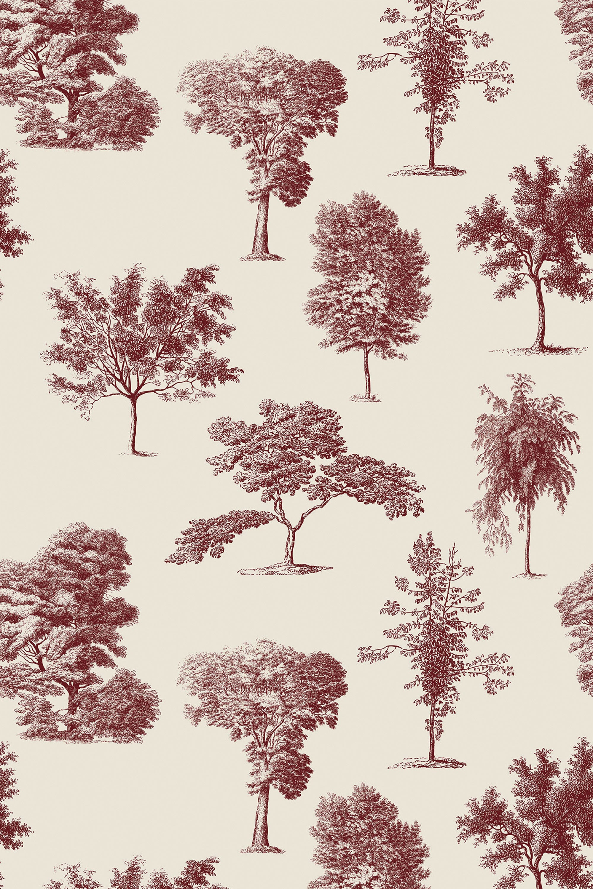 red and cream trees wallpaper pattern repeat