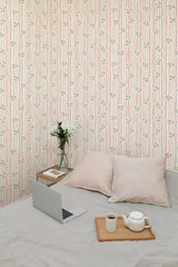 temporary wallpaper cottage flowers pattern cozy romantic bedroom interior