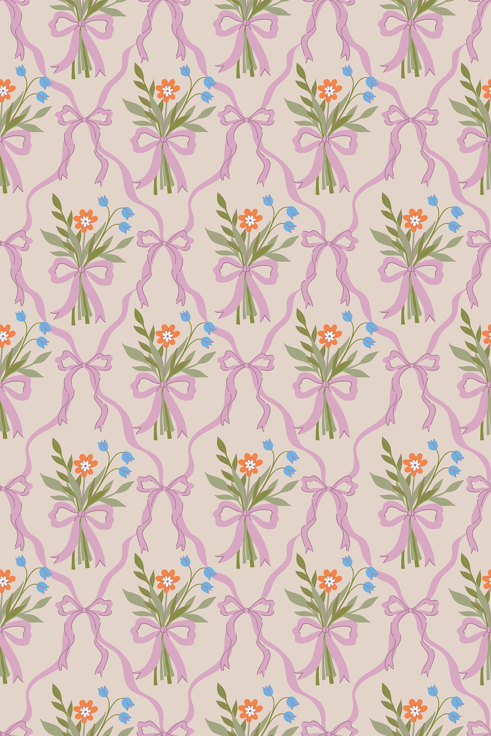 pink bouquets and bows wallpaper pattern repeat