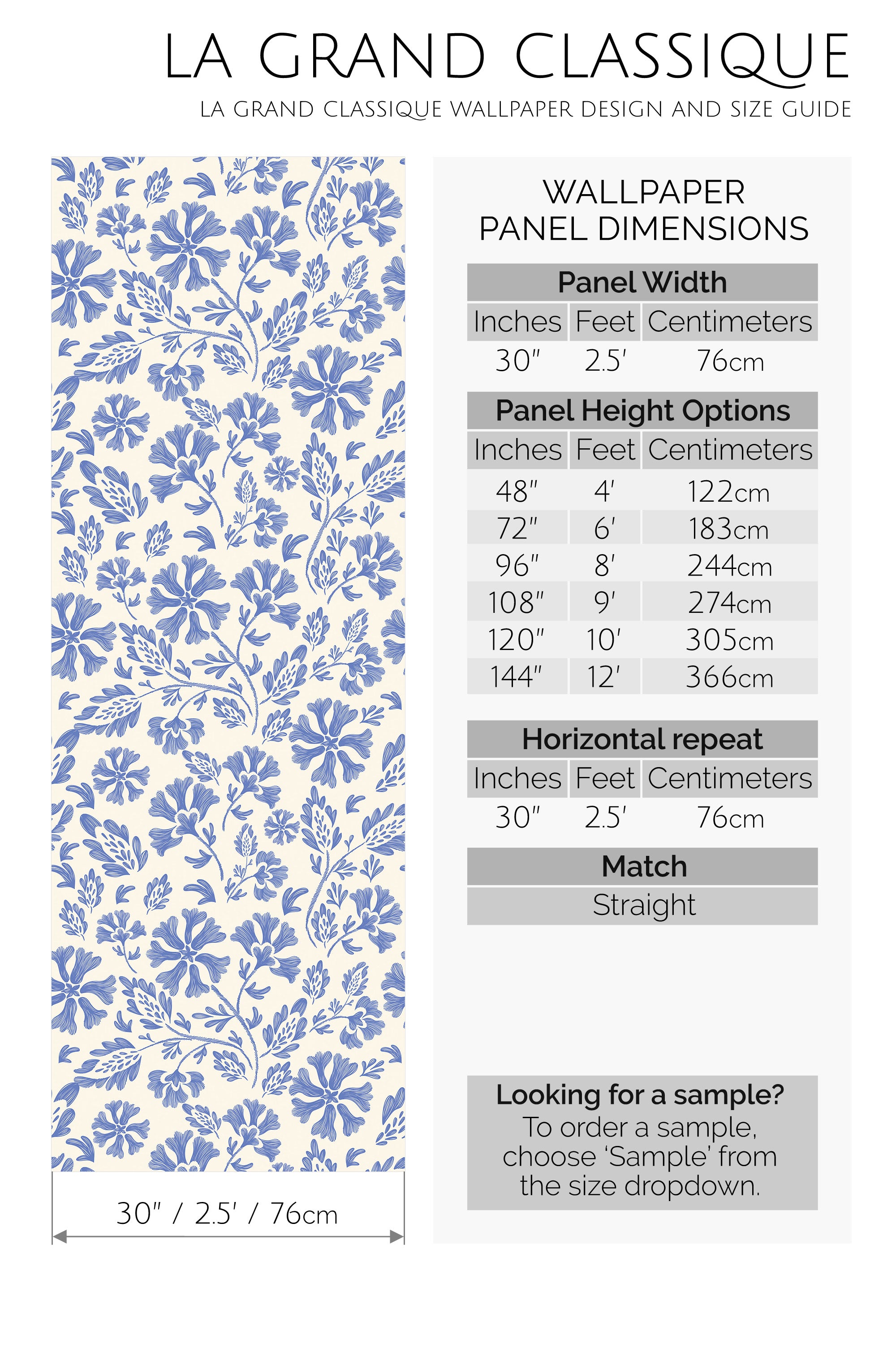 blue and beige floral peel and stick wallpaper specifiation