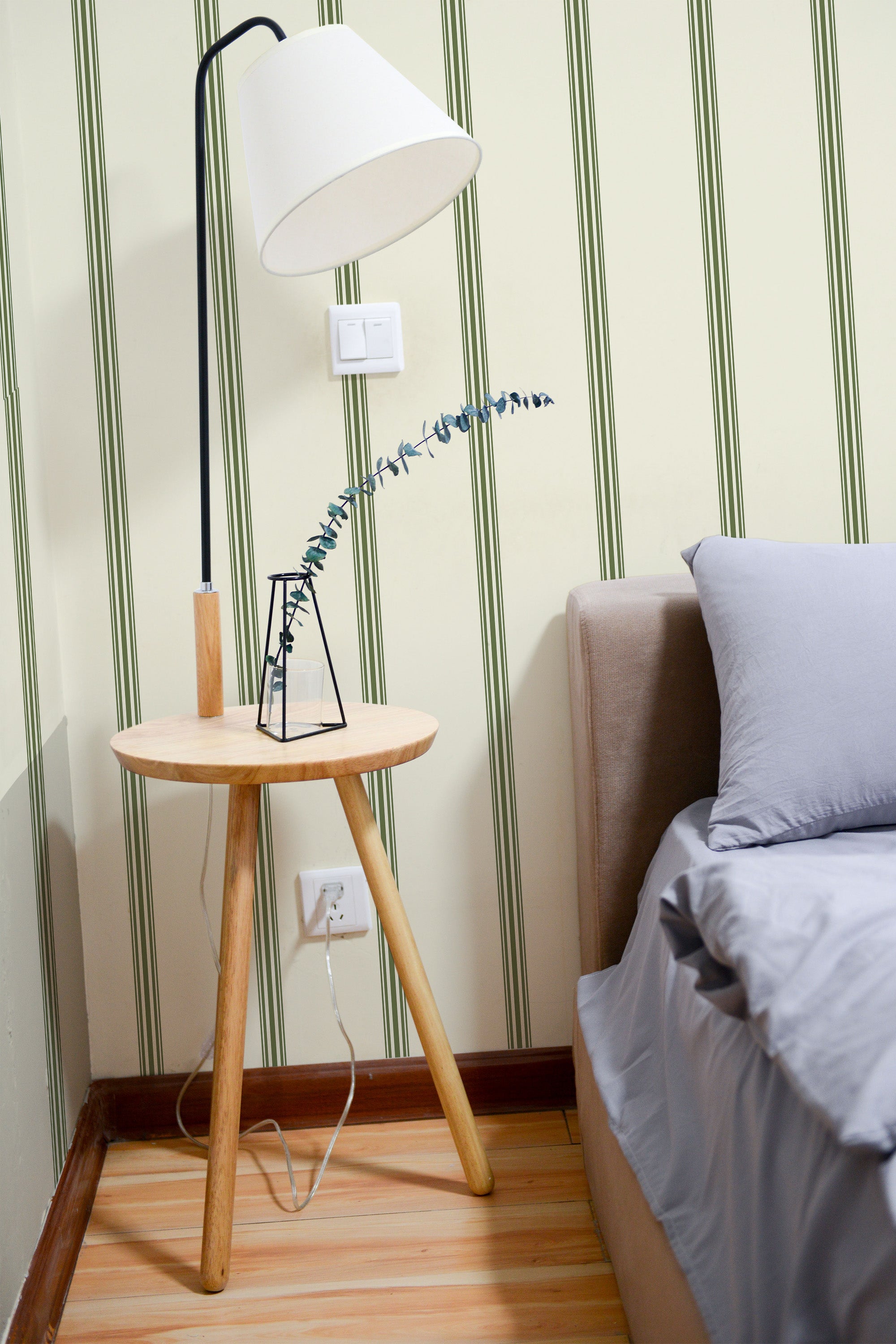 removable wallpaper autumn french stripes pattern bedroom accent wall simple interior