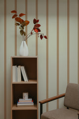 self-adhesive wallpaper warm french stripes pattern bookshelf armchair decorative plant interior