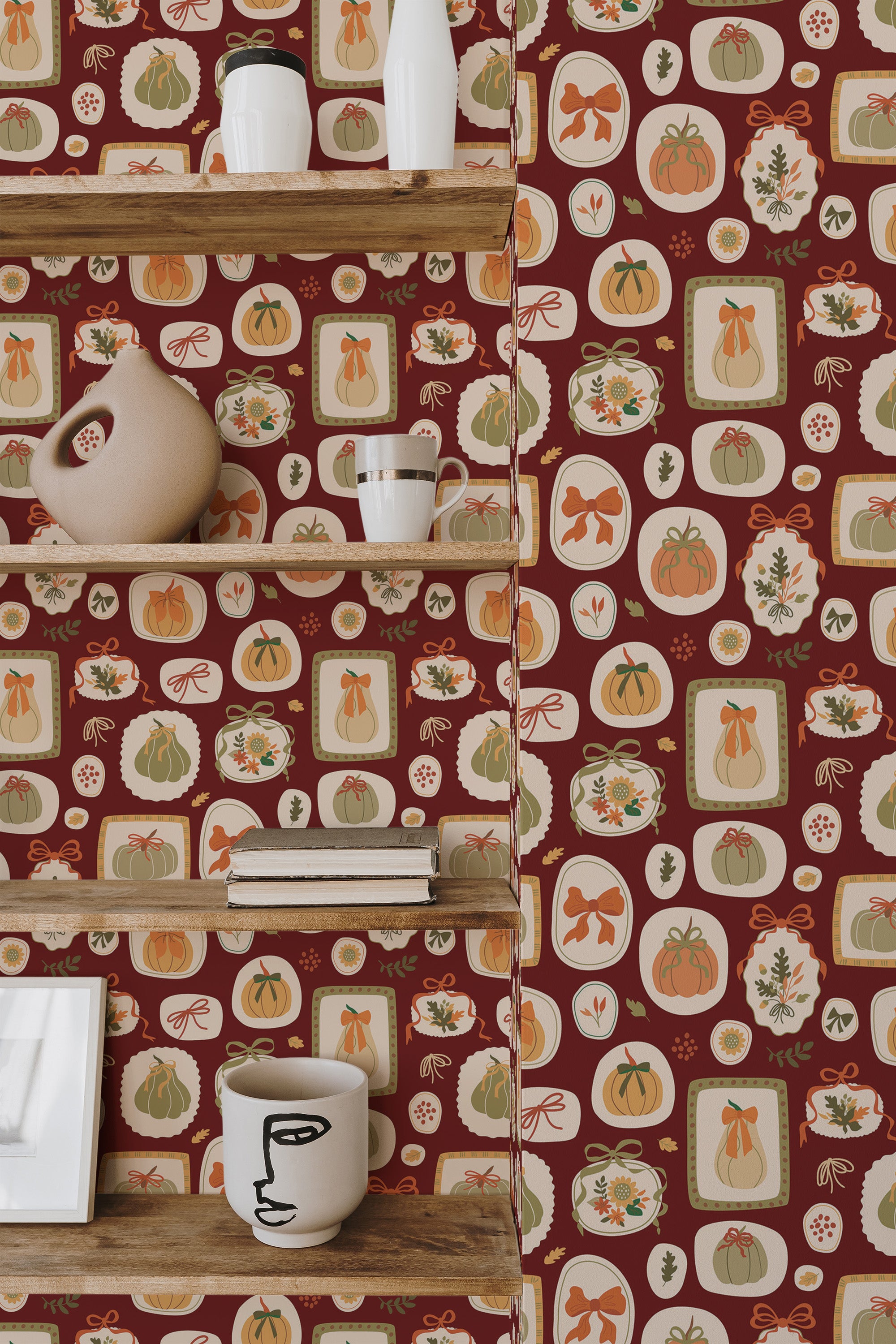 wooden shelf decor living room interior halloween aesthetic accent wall