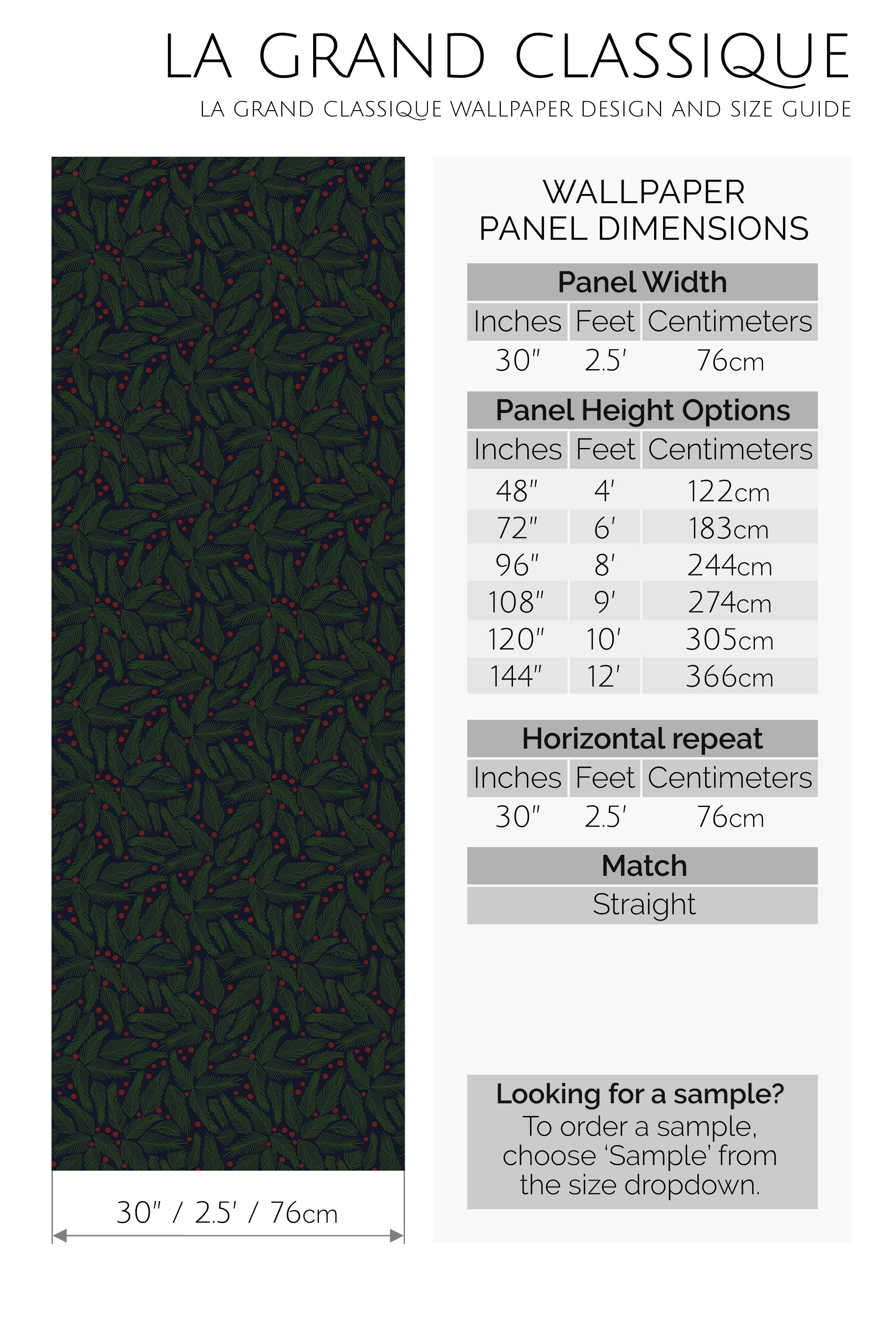 dark christmas branch peel and stick wallpaper specifiation