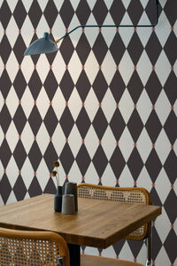 wooden dining table rattan chairs brown harlequin peel and stick wallpaper