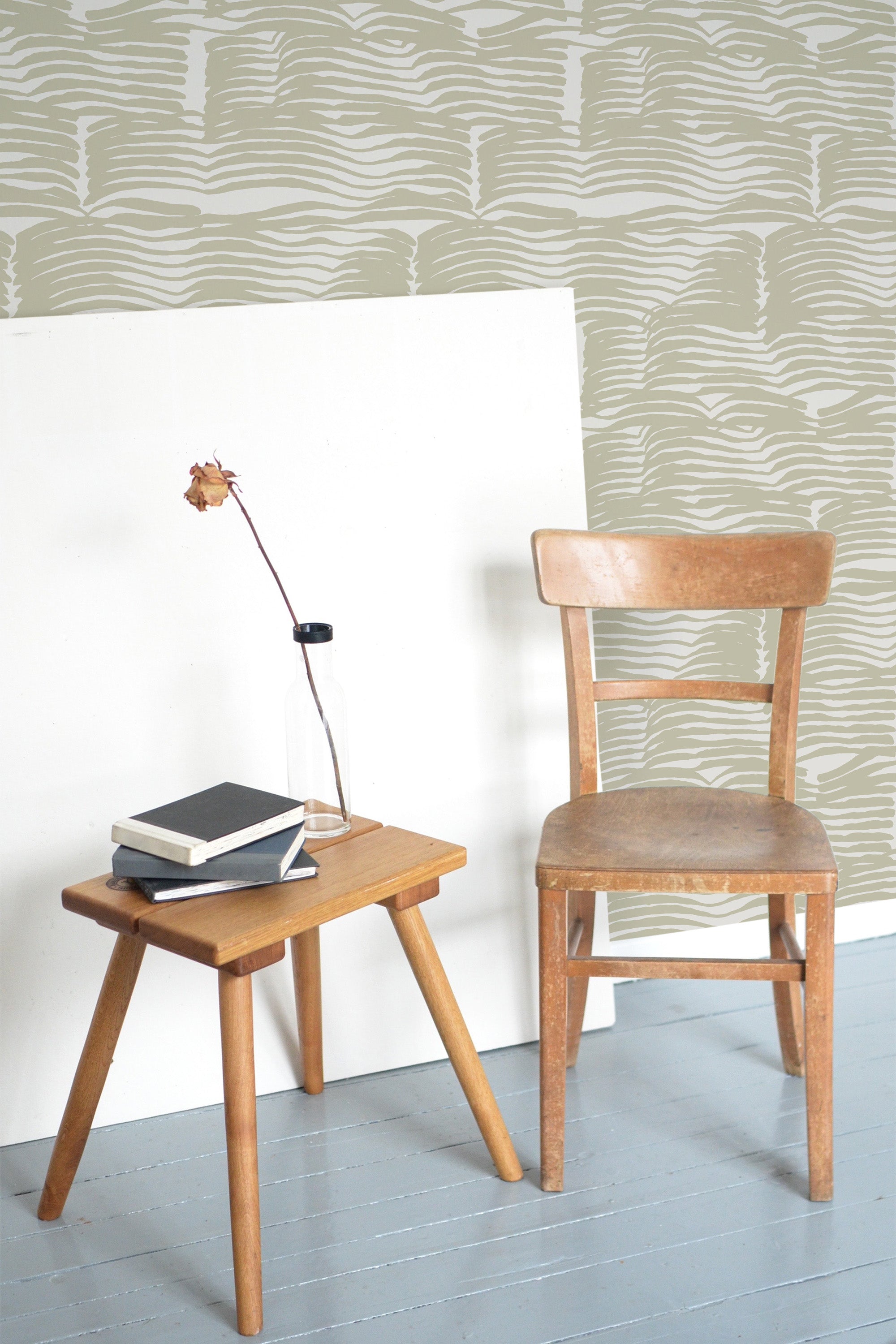 wooden table chair decorative plant blank canvas brush pattern self adhesive wallpaper