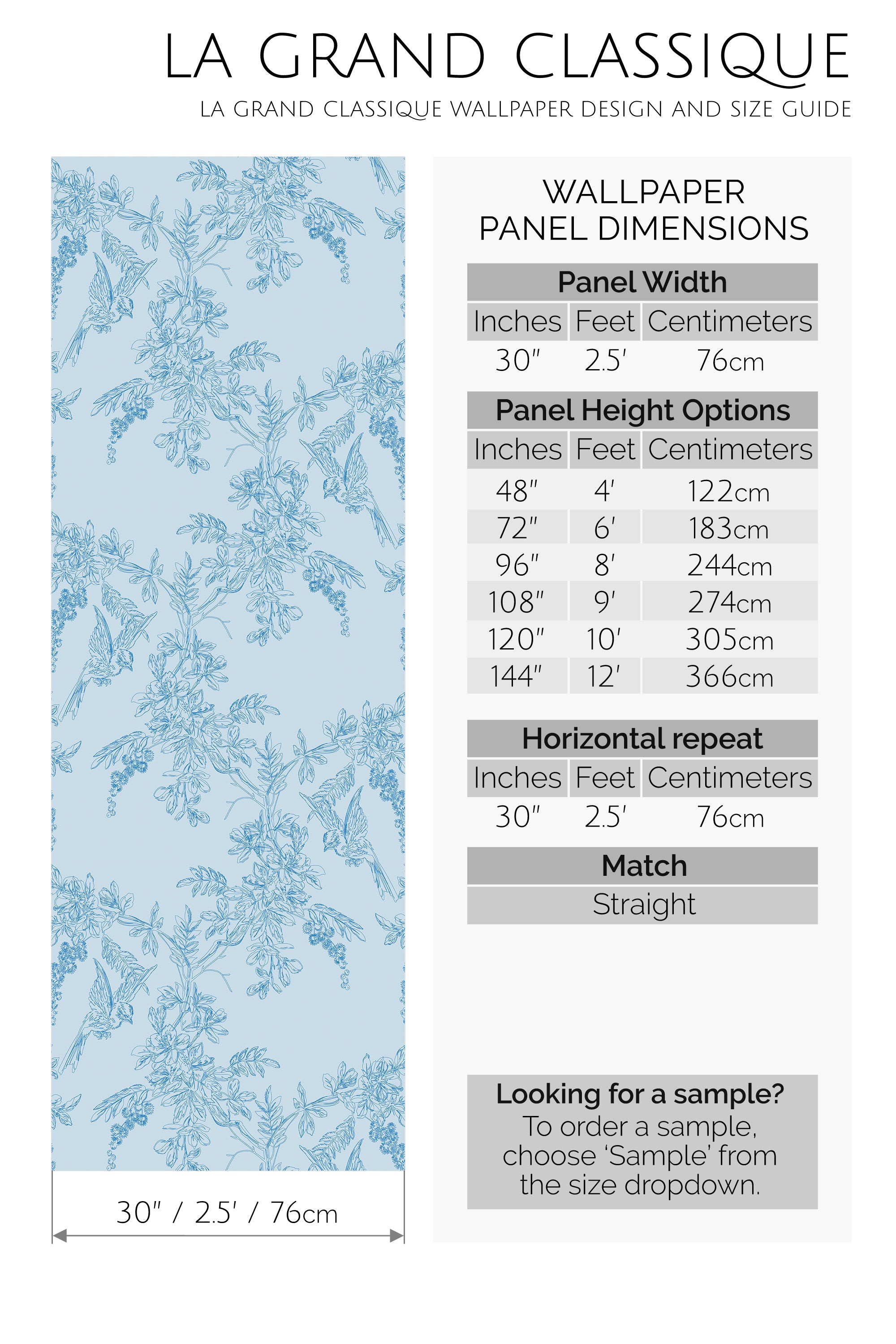 Wallpaper design with dimensions and panel options on a white background