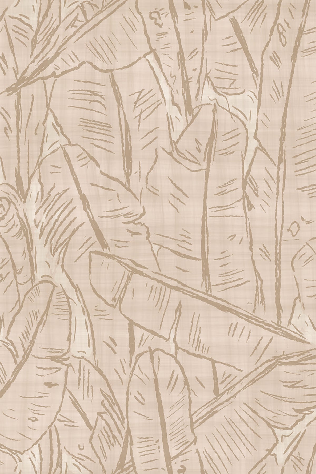 Tropical Sketch peel and stick wallpaper with tan line-drawn tropical leaves on a warm beige background.