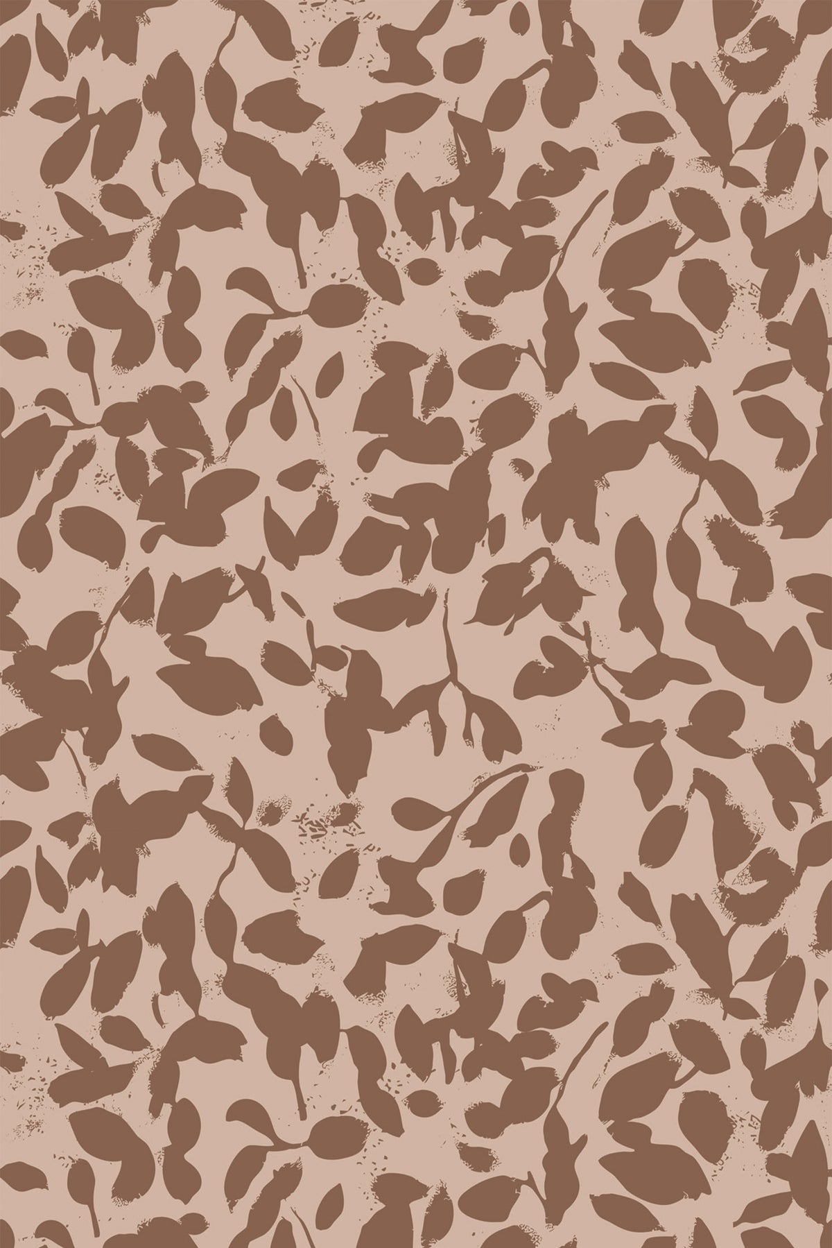 Rustic Leaf Silhouettes removable wallpaper with scattered brown leaf silhouettes on a warm beige background.