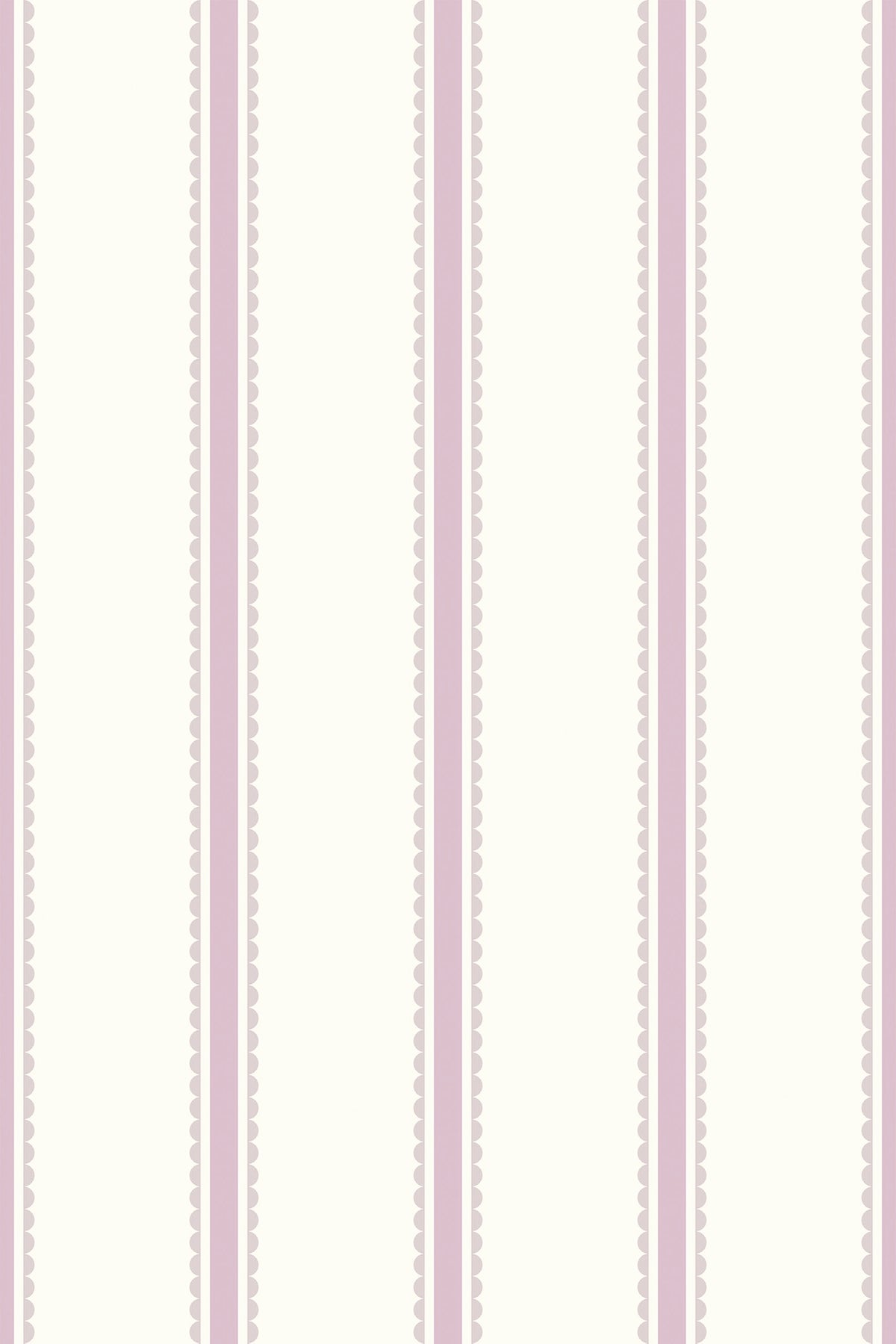 Pastel Scallop Stripe removable wallpaper with vertical blush stripes and scalloped edges on an off-white background.