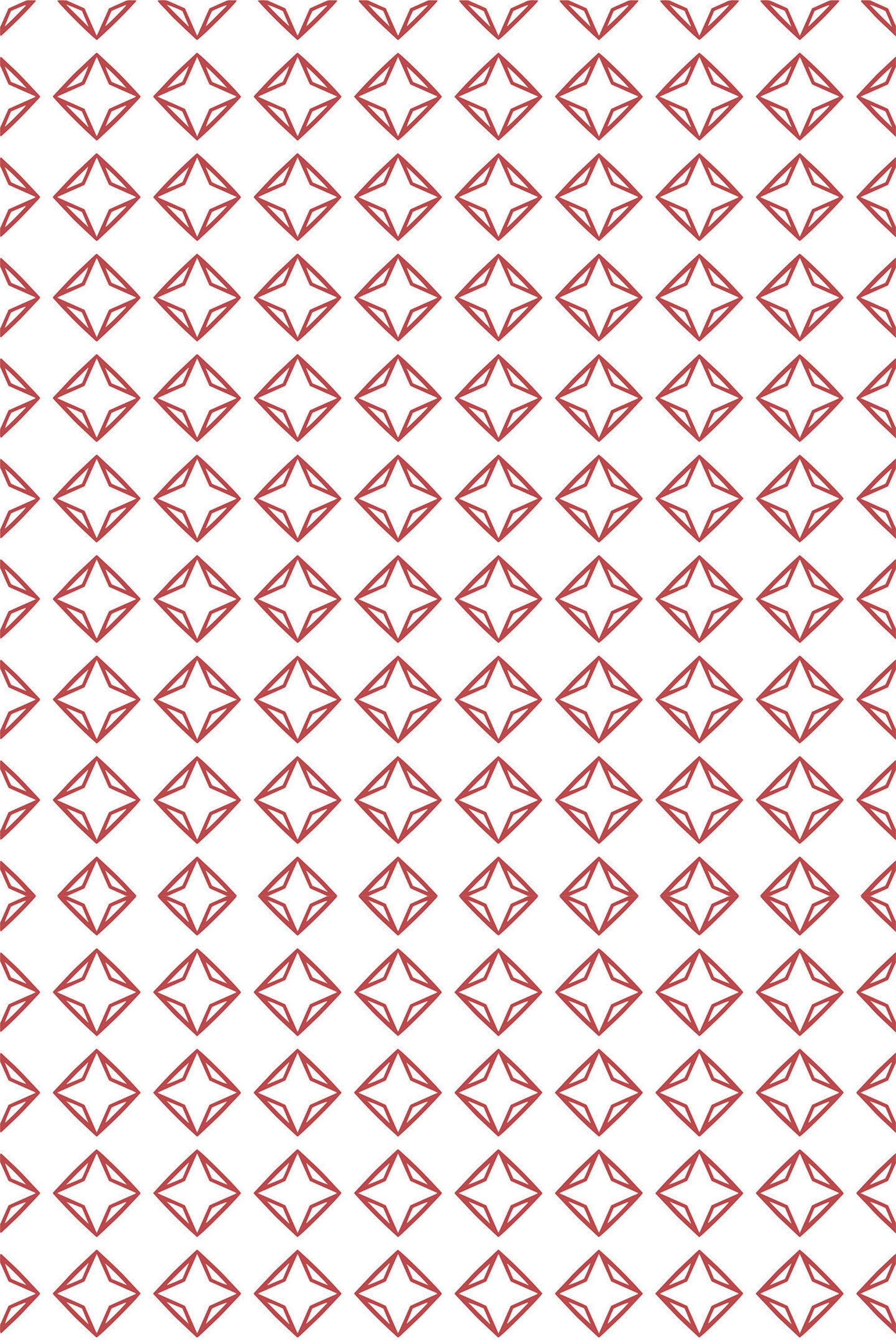 Red diamond shapes with intersecting lines evenly spaced on a white background, peel and stick removable wallpaper.