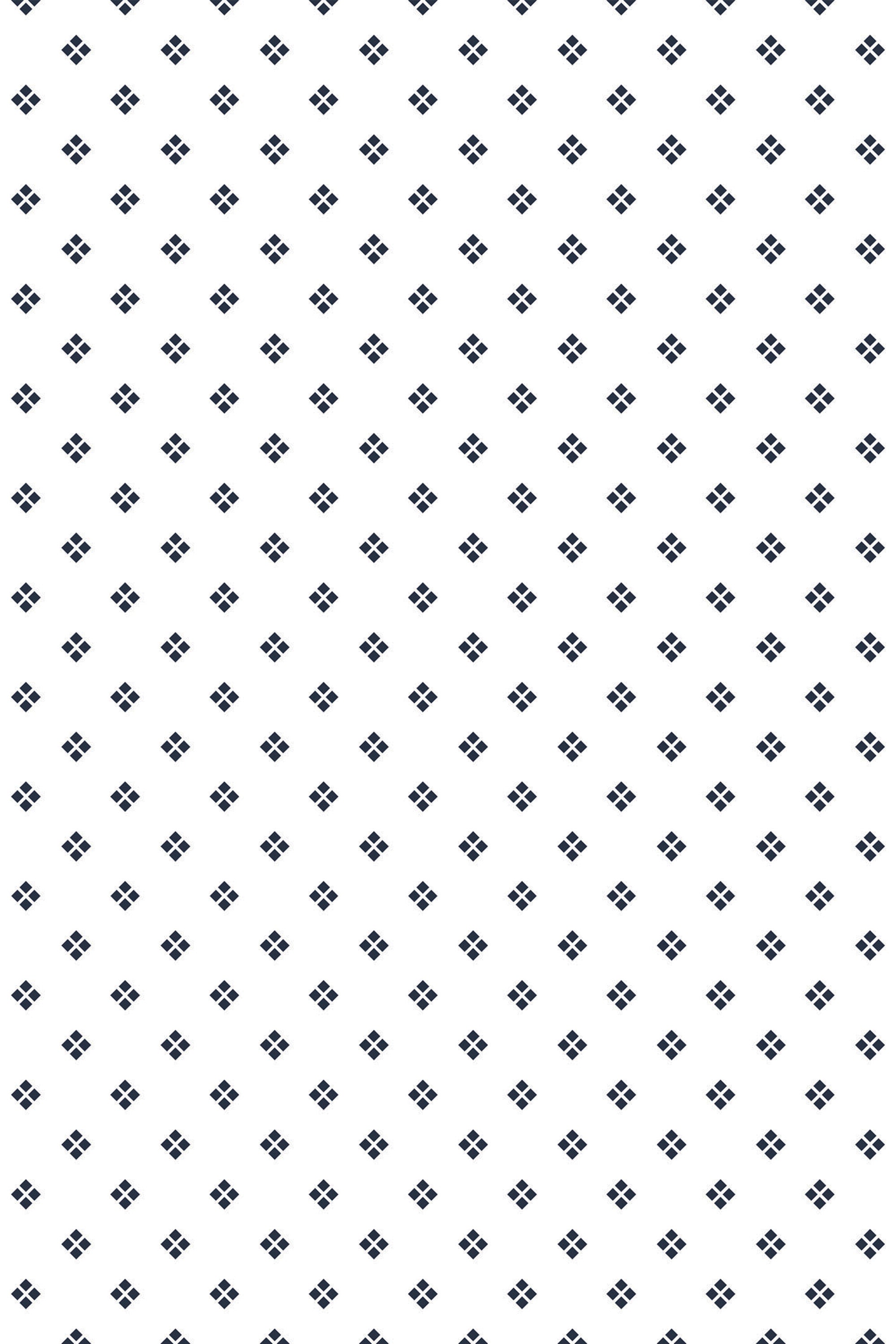 A repeating pattern of small black rhombus shapes on a white background, creating a subtle geometric design. Peel and stick removable wallpaper.