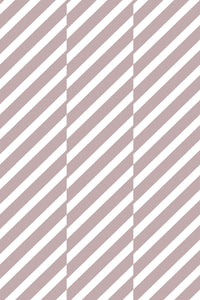 Diagonal stripes in a muted taupe color alternating with white, creating a simple and modern geometric pattern on peel and stick removable wallpaper.
