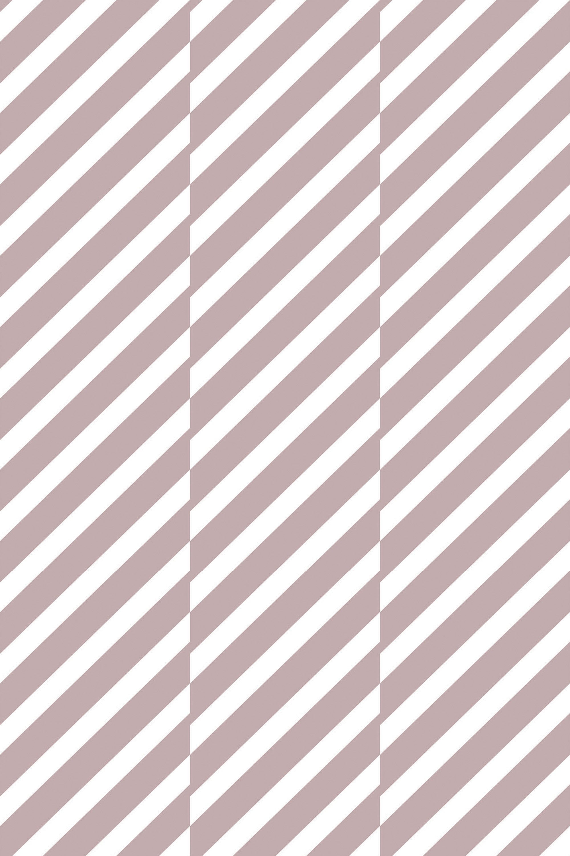 Diagonal stripes in a muted taupe color alternating with white, creating a simple and modern geometric pattern on peel and stick removable wallpaper.