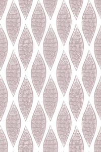 Repetitive leaf-shaped pattern with intricate line details in brown tones on a white background, creating a natural, earthy look. Peel and stick removable wallpaper.