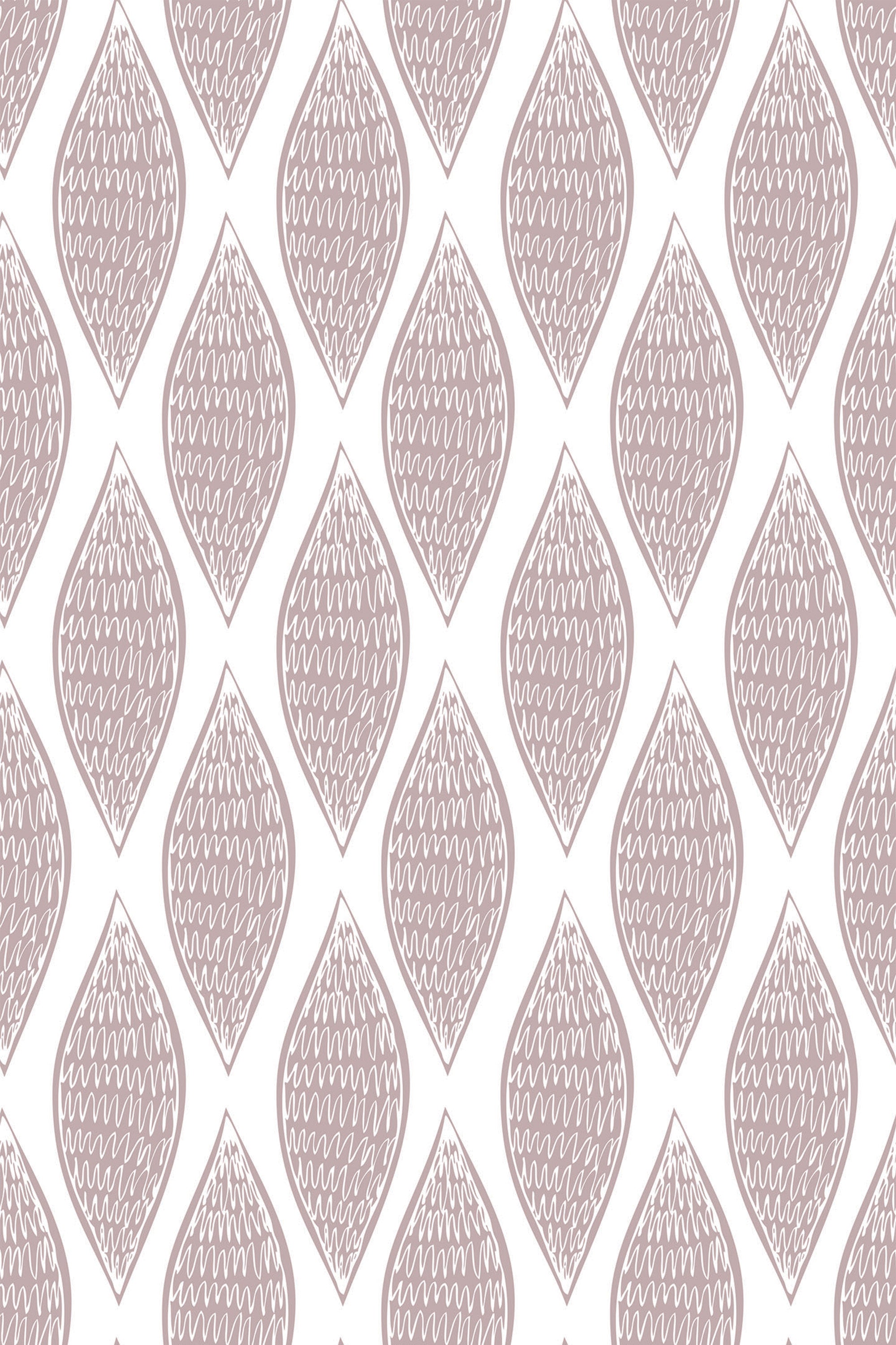 Repetitive leaf-shaped pattern with intricate line details in brown tones on a white background, creating a natural, earthy look. Peel and stick removable wallpaper.