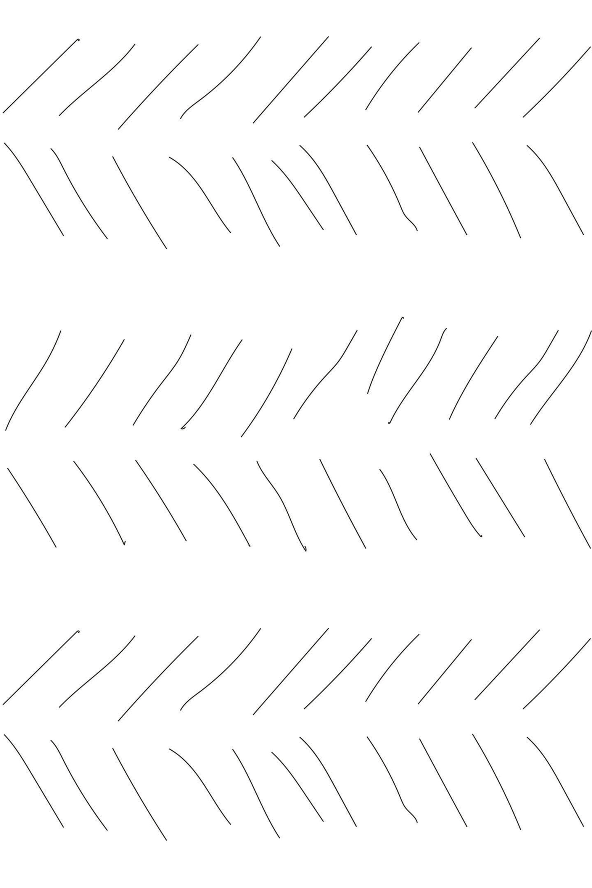 Line patterns arranged in a hand-drawn herringbone design with irregular, slightly curved lines in a repetitive sequence on a white background. Peel and stick removable wallpaper.