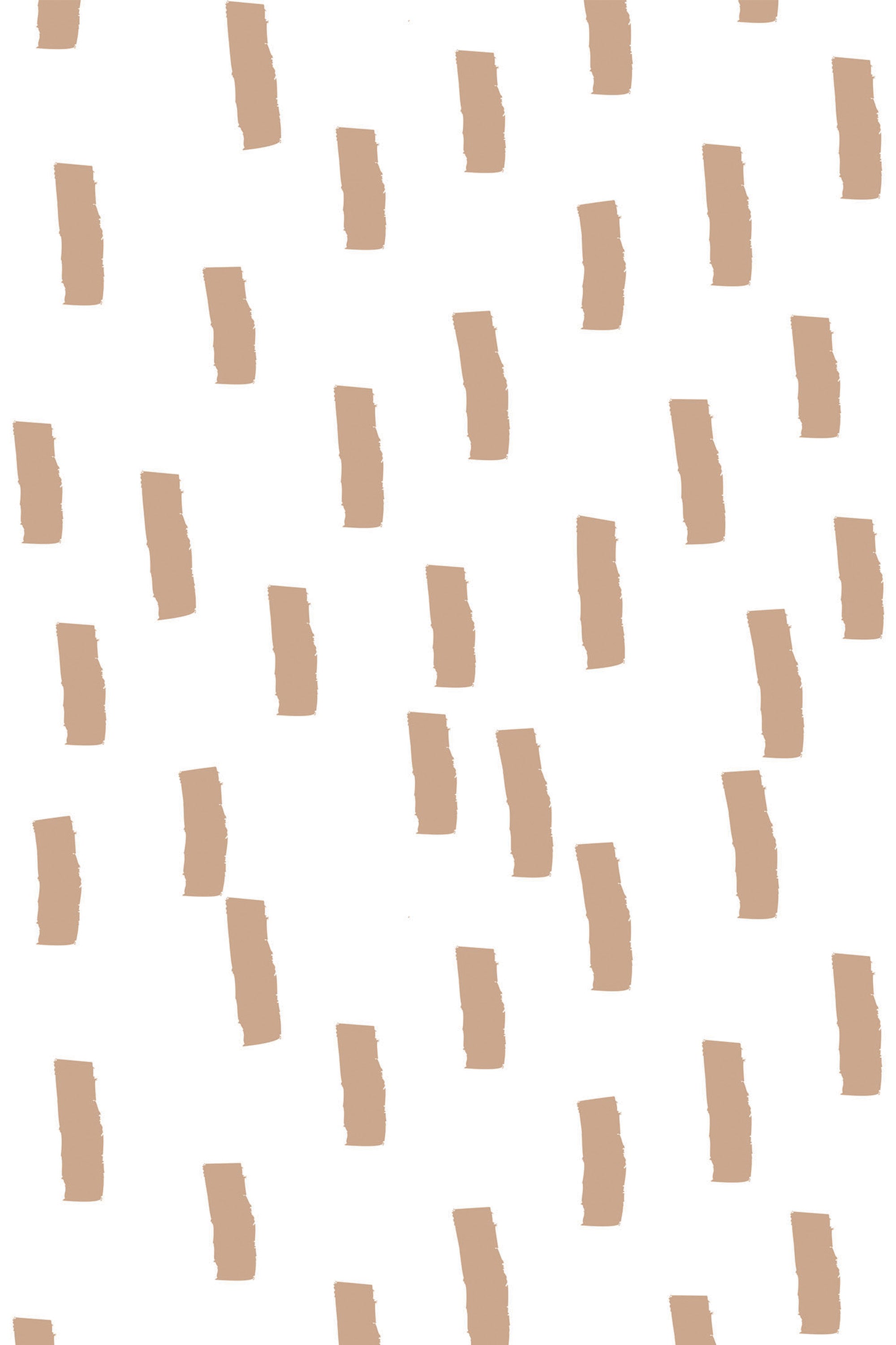 Hand-drawn brushstroke lines in a soft brown color repeat across a white background for a modern and minimalist decor. Peel and stick removable wallpaper.