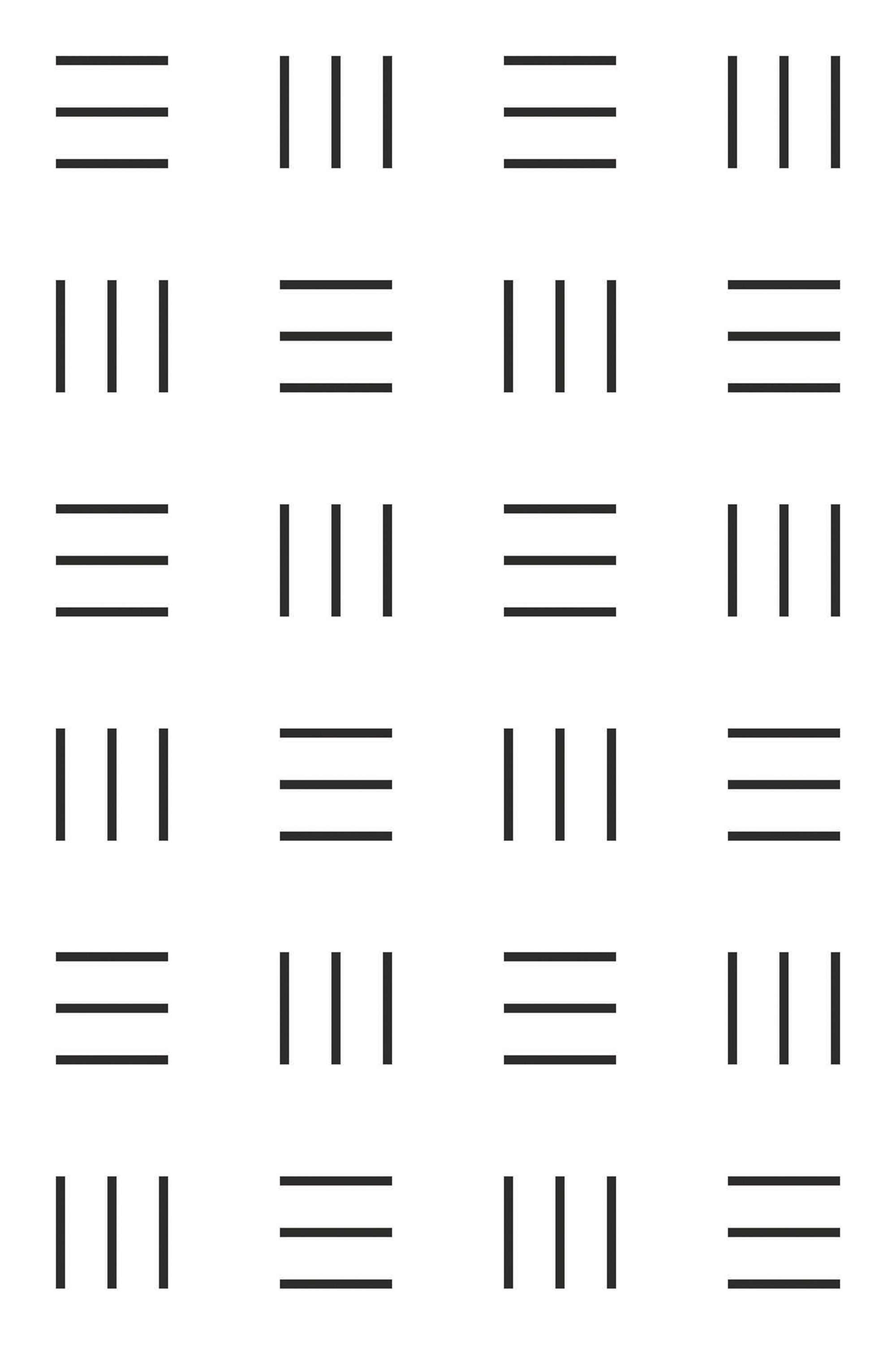 Geometric line stripes pattern with repeating groups of vertical and horizontal black lines on a white background, peel and stick removable wallpaper.