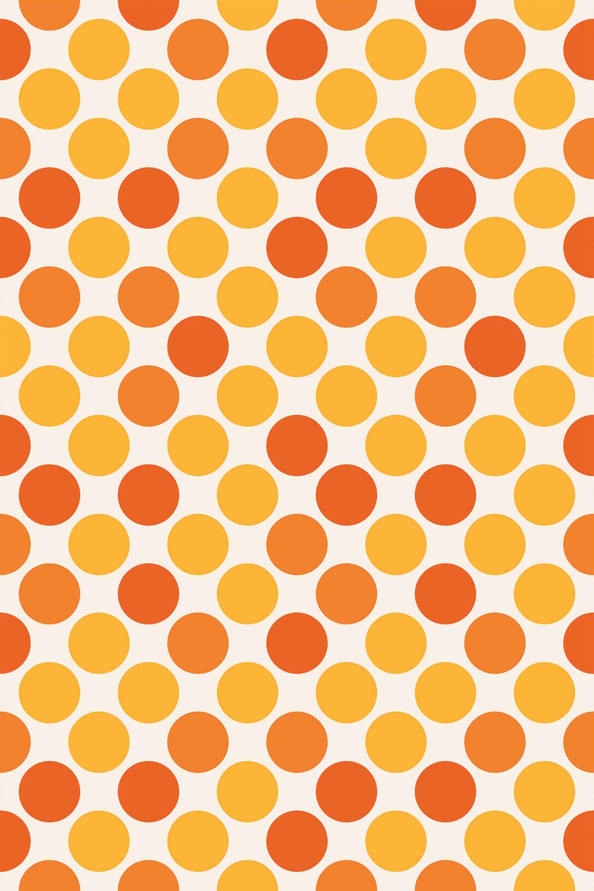 Yellow and orange dots arranged in a repeating pattern on a light background, peel and stick removable wallpaper.