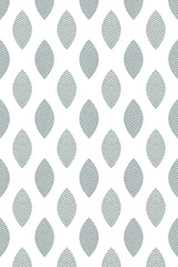 Pattern of leaf-shaped outlines with thin, parallel lines inside each shape, arranged in a grid pattern on a white background. The leaves have a muted greyish-blue color. Peel and stick removable wallpaper.