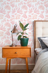 Self-adhesive wallpaper with a Pink Coral pattern in a hand-drawn style, featuring delicate branch-like coral accents in varying shades of pink on a light background.