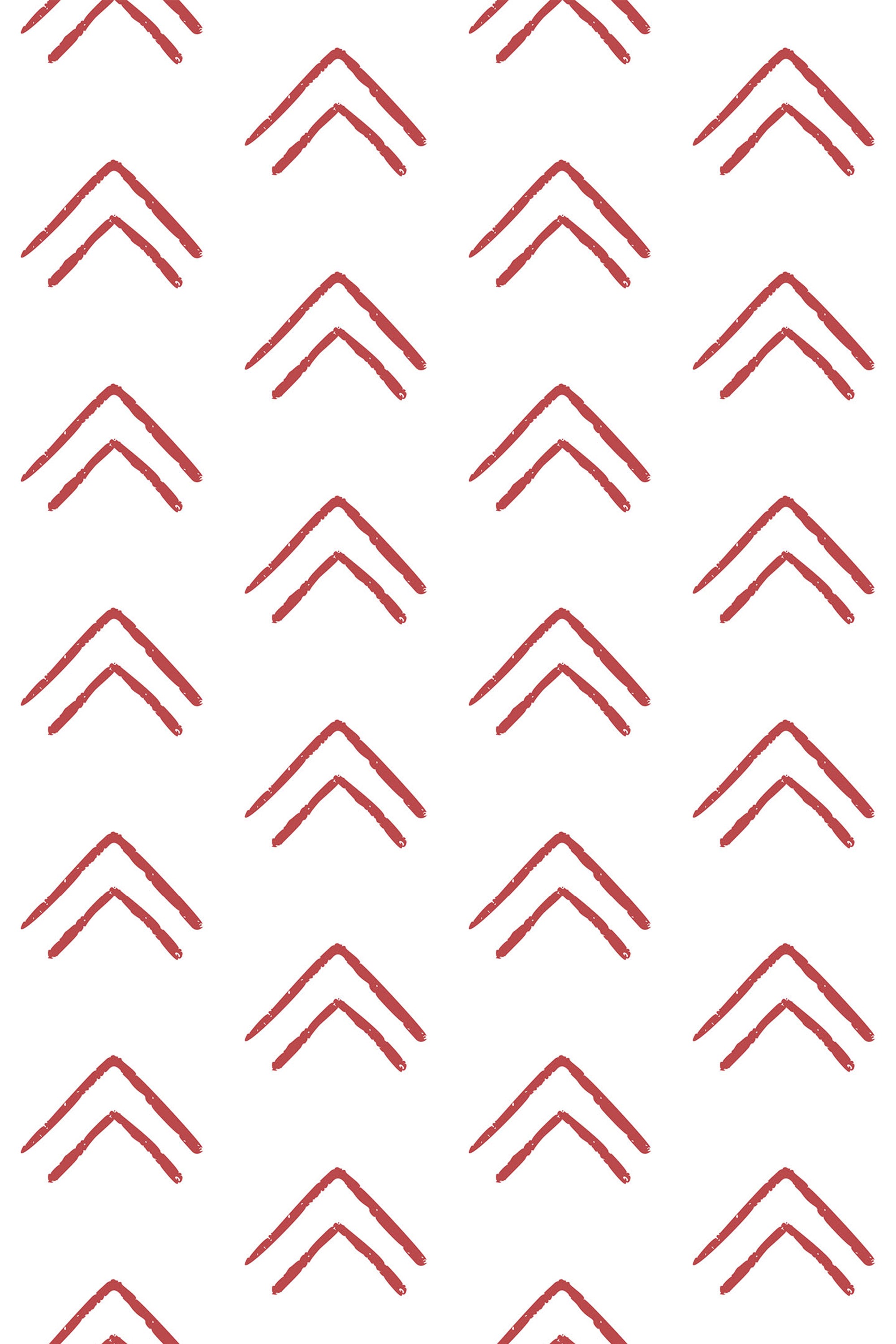 Upward-facing red chevron pattern on a white background, repeated in a diagonal grid layout. Peel and stick removable wallpaper.