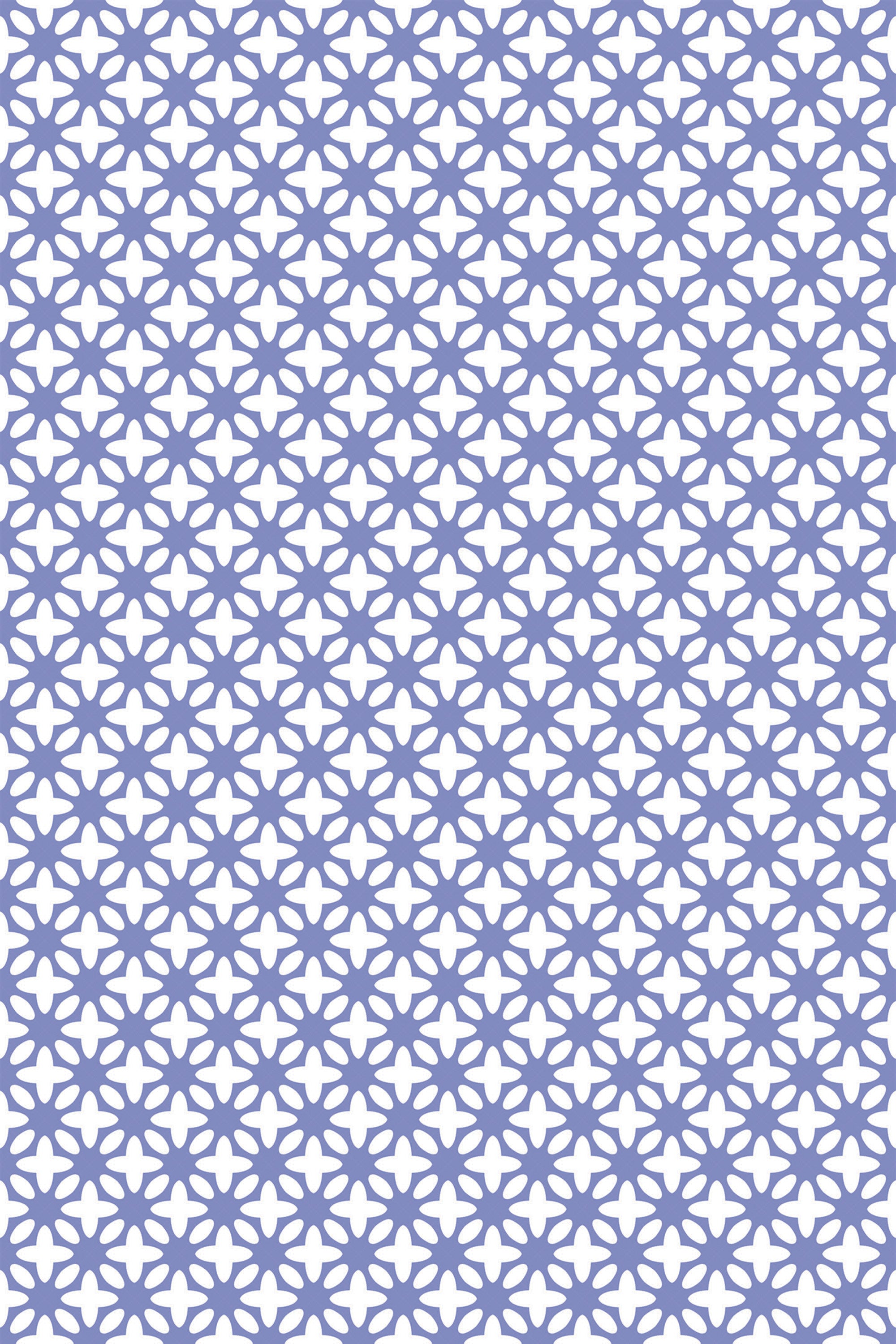 A repeating pattern with white floral motifs arranged in a geometric style on a purple background, peel and stick removable wallpaper.