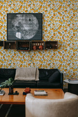 Wallpaper design with a seamless pattern of orange fruits surrounded by green leaves against a white background, creating a vibrant and lively atmosphere,raditional wallpaper.