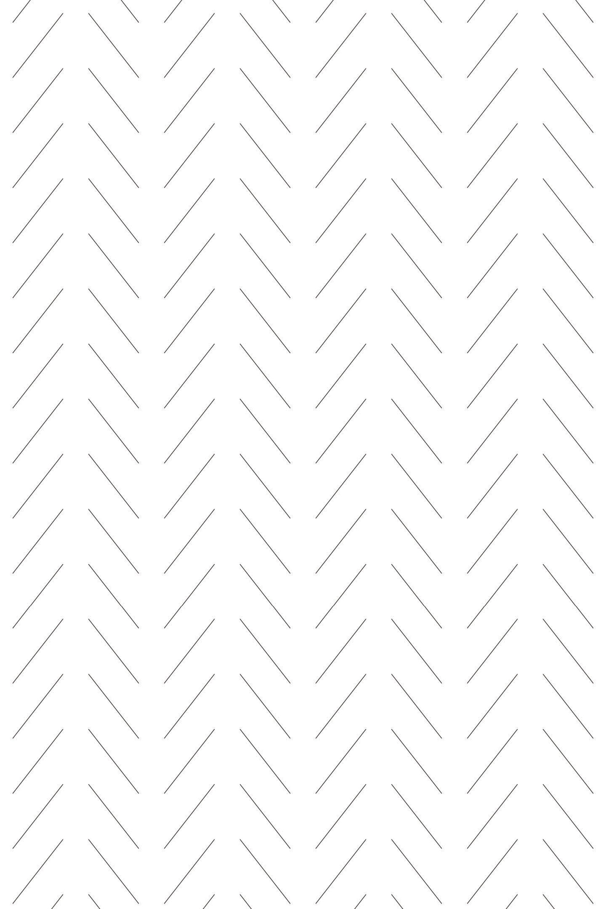 A minimalist herringbone pattern with thin, evenly spaced, diagonal lines arranged in a repeating V-shape on a solid white background. Peel and stick removable wallpaper.