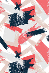 A vibrant pattern with abstract brush strokes, featuring bold splashes of coral, navy, beige, and white intersecting and overlapping in dynamic shapes. Ideal for a modern, artistic touch to any space, peel and stick removable wallpaper.
