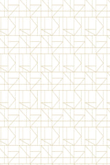 Geometric Art Deco-inspired wallpaper with a 1920s-style design, featuring thin gold lines forming intersecting shapes on a white background. Peel and stick removable wallpaper.