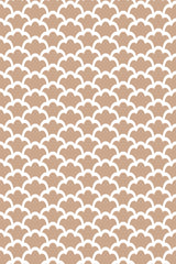 Tan and white Japanese geometric cloud pattern with repeating scalloped shapes, creating a harmonious, soothing texture. Peel and stick removable wallpaper.