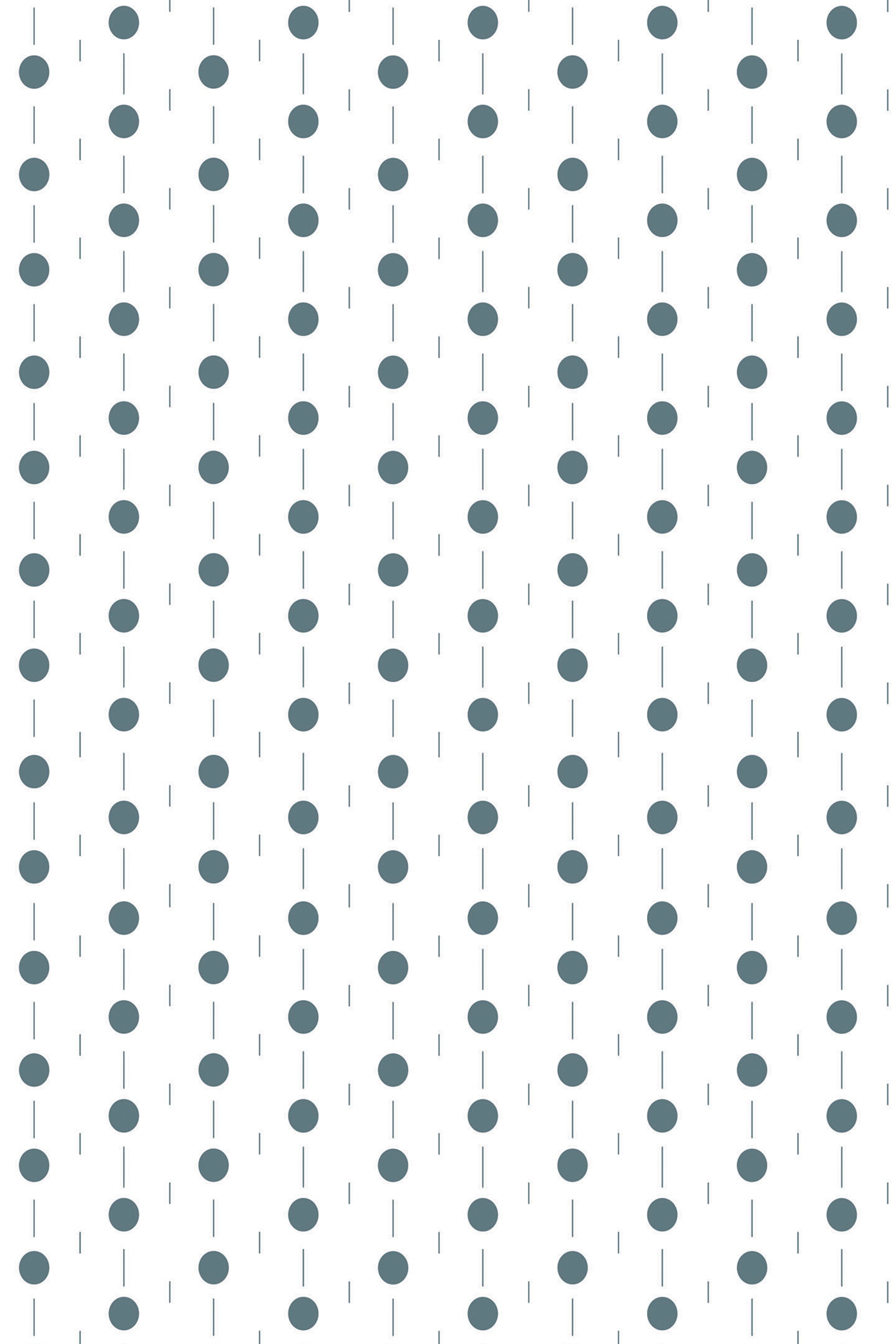 Geometric circle line pattern with evenly spaced dark green circles connected by vertical lines on a white background. Peel and stick removable wallpaper.