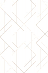 Thin, gold lines forming a modern, interlocking geometric pattern of triangles, squares, and hexagons on a white background. Peel and stick removable wallpaper.