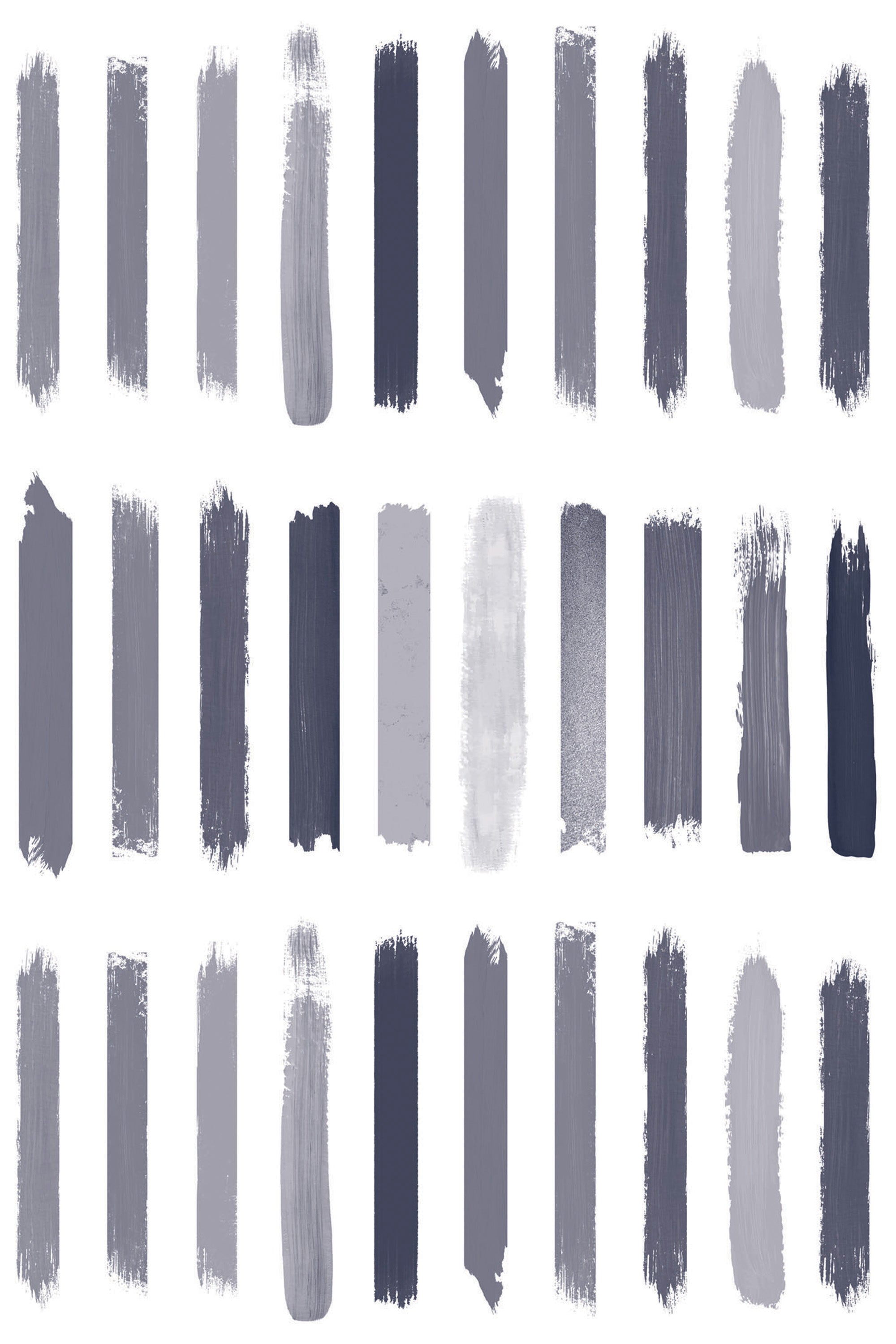 Rows of vertical brush strokes in various shades of purple, gray, and blue, with varying textures on a white background, peel and stick removable wallpaper.