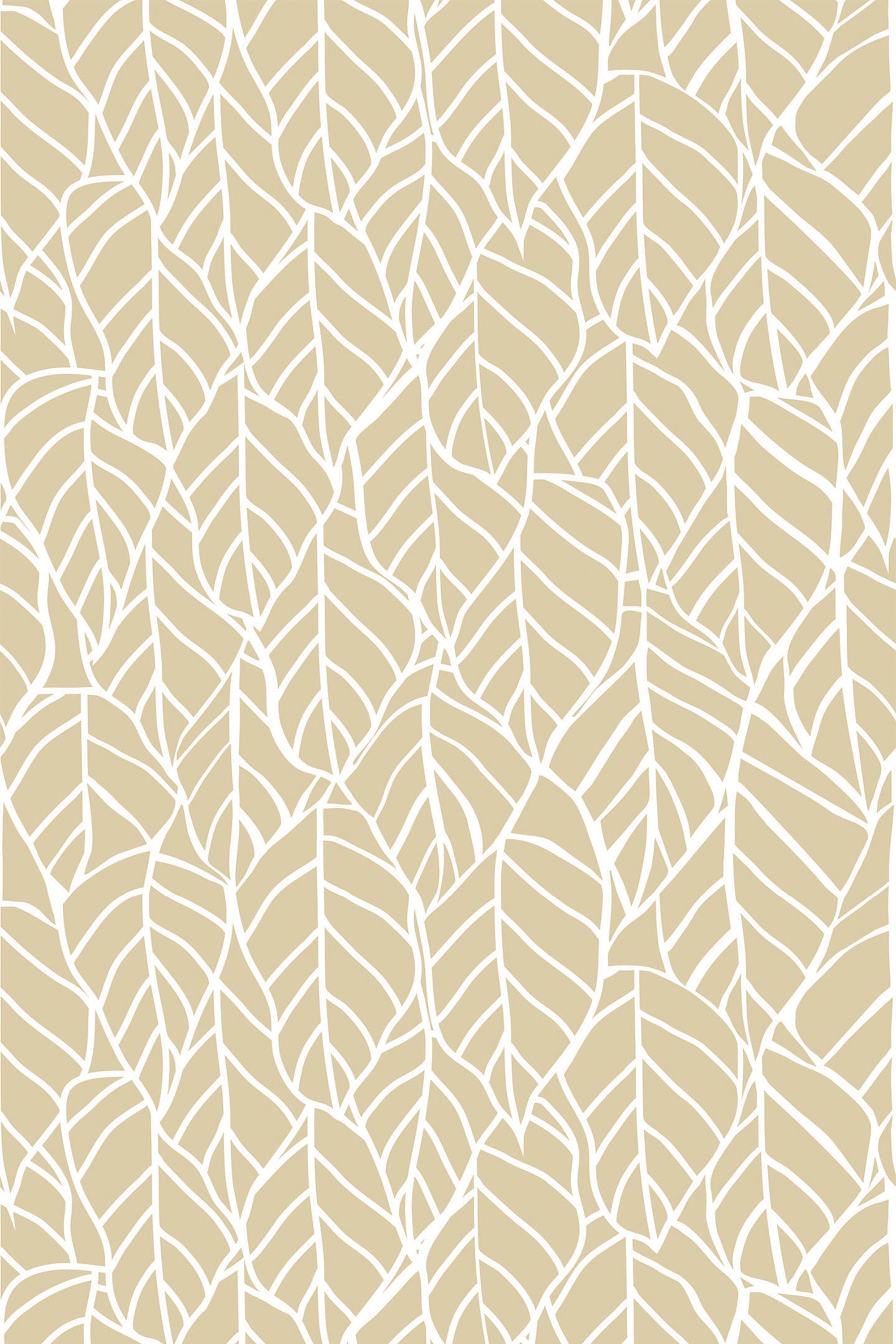 Hand-drawn leaf pattern in a beige and white color scheme, offering a modern and organic feel. Peel and stick removable wallpaper.