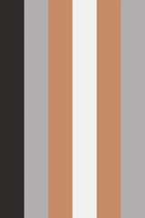 Vertical stripes in alternating colors of black, gray, brown, and white in a repeating pattern, peel and stick removable wallpaper.