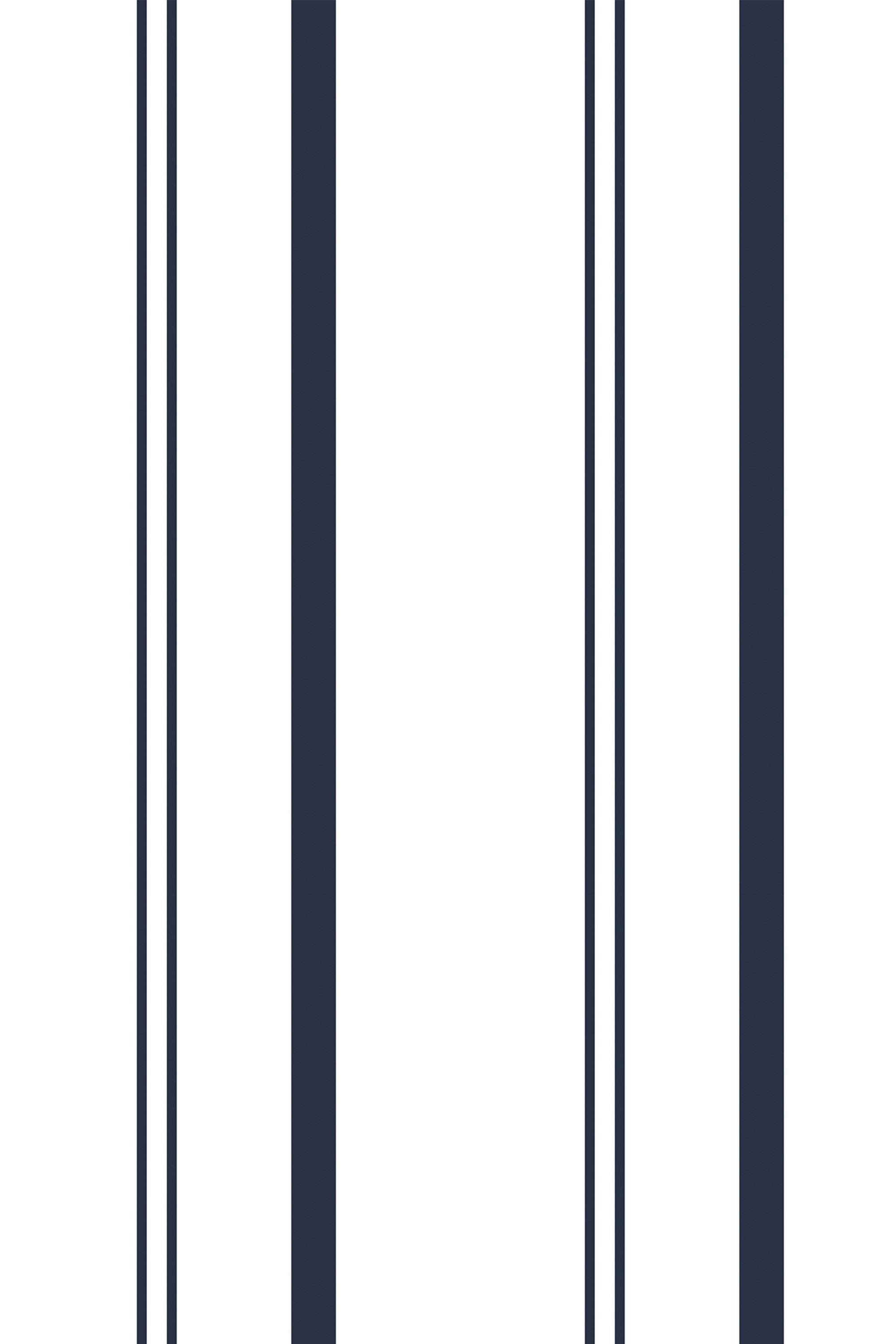 Navy blue vertical stripes on a white background with varying stripe widths, peel and stick removable wallpaper.