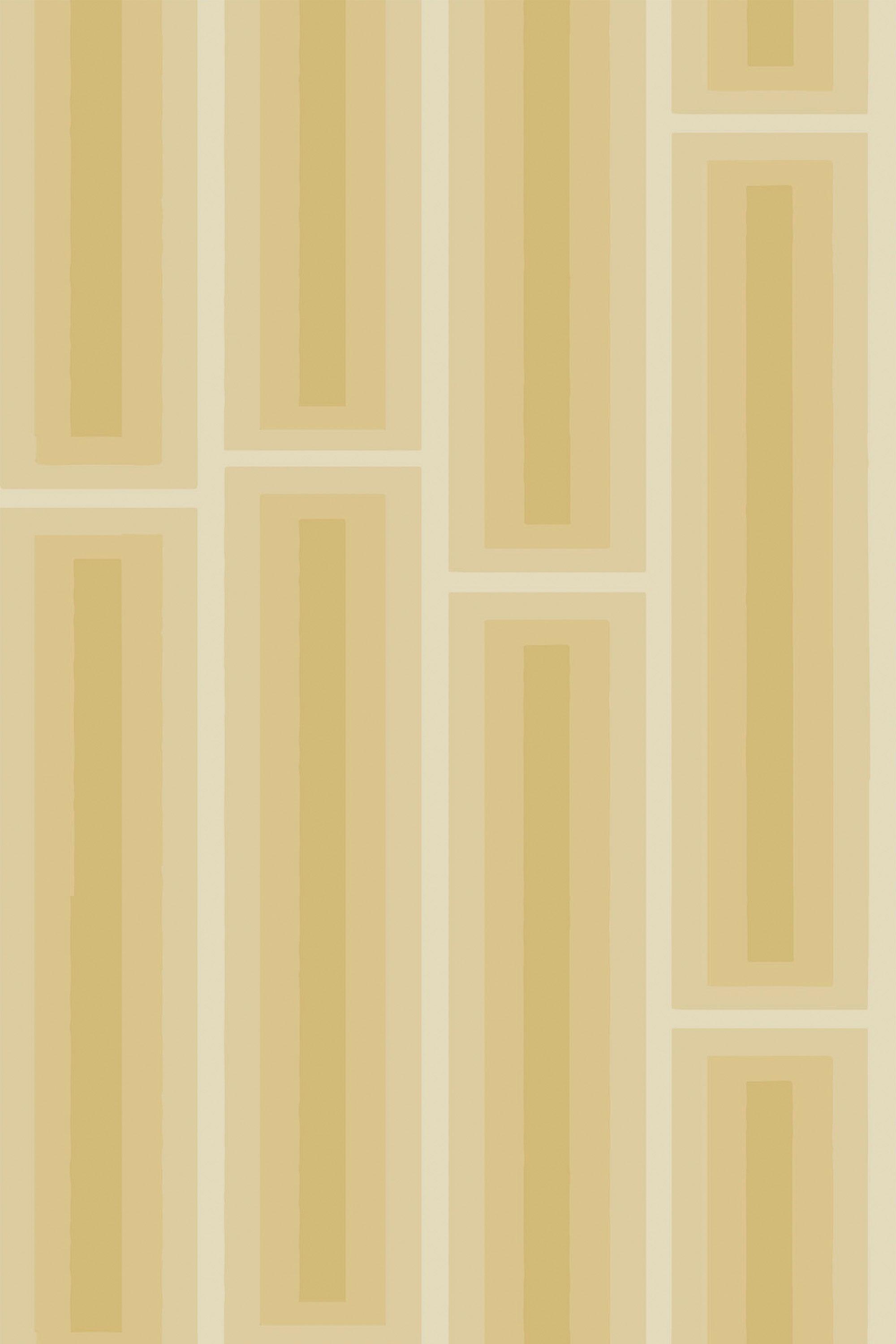 Yellow retro geometric pattern with alternating vertical and horizontal rectangular stripes in various shades of yellow. Peel and stick removable wallpaper.